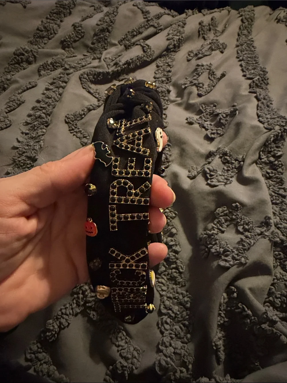 NWOT Black Embellished Knotted Headband with Gold Accents and Halloween Charms